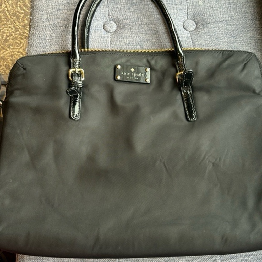 Kate Spade Black Laptop Office Bag With Patent Leather Handles